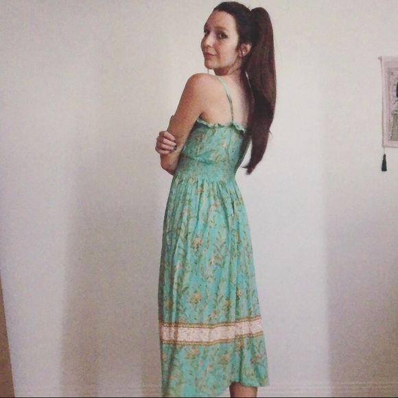 Long turquoise vintage sun dress - Picture 4 of 6